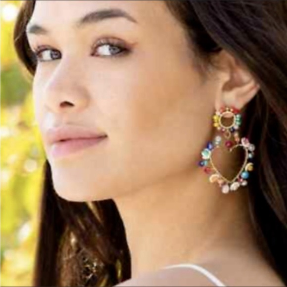 NWT “Haylebeth” Earrings by Plunder- gold tone Heart w/ colorful beads & flowers - Picture 9 of 9